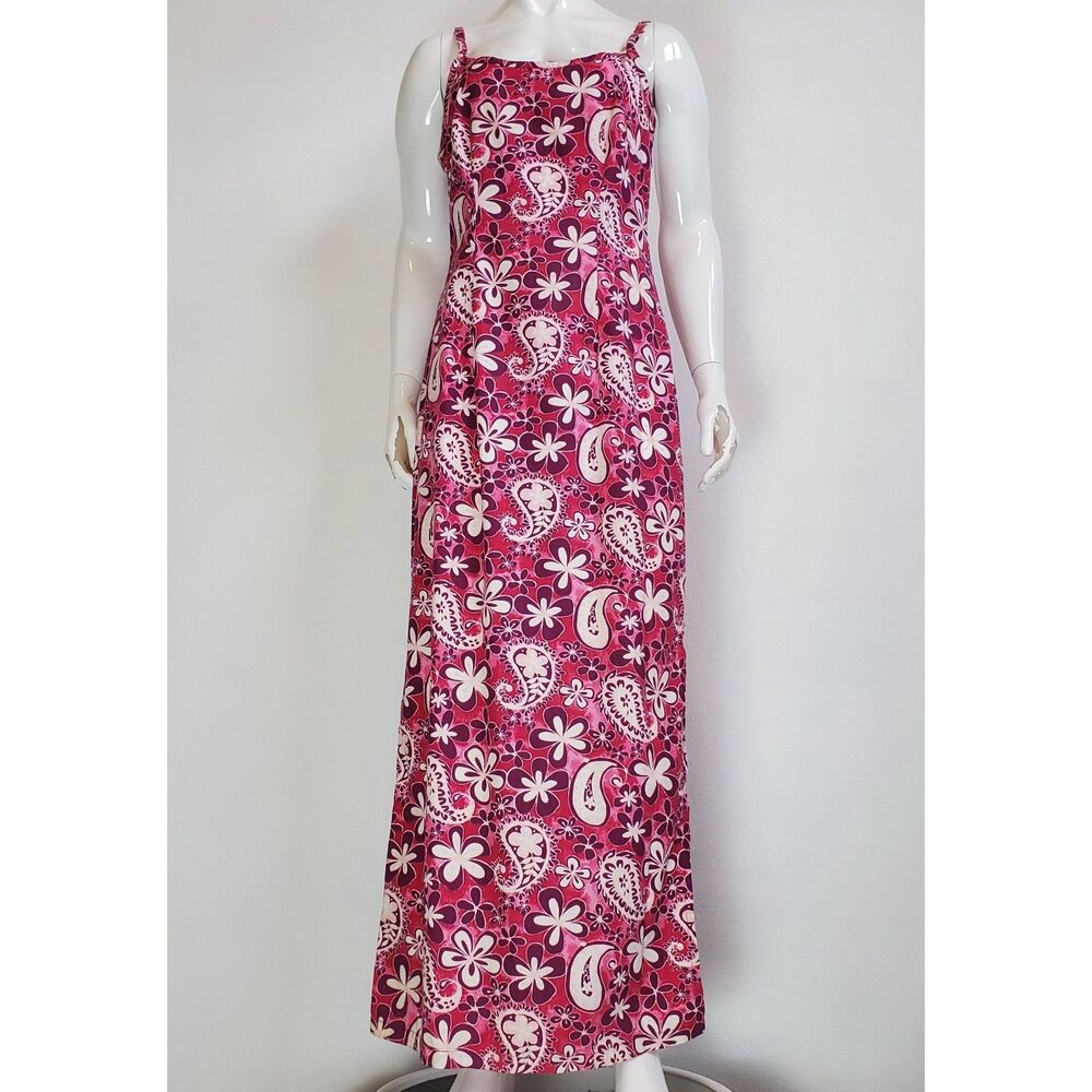 Vintage 90s Hilo Hattie Hawaiian Pink Floral Maxi Dress